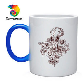 Кружка хамелеон с принтом Steampunk octopus в Петрозаводске, керамика | меняет цвет при нагревании, емкость 330 мл | gear | octopus | sea | steampunk | арт | осьминог | стимпанк | шестеренка