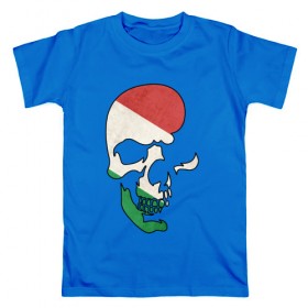 Мужская футболка хлопок с принтом Цветной череп в Петрозаводске, 100% хлопок | прямой крой, круглый вырез горловины, длина до линии бедер, слегка спущенное плечо. | Тематика изображения на принте: 