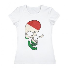 Женская футболка хлопок с принтом Цветной череп в Петрозаводске, 100% хлопок | прямой крой, круглый вырез горловины, длина до линии бедер, слегка спущенное плечо | 