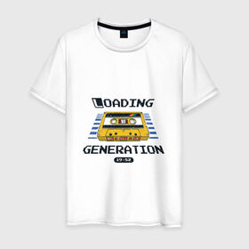 Мужская футболка хлопок с принтом Loading Generation в Петрозаводске, 100% хлопок | прямой крой, круглый вырез горловины, длина до линии бедер, слегка спущенное плечо. | 1982 | аудиокассета | загрузка | кассета | поколение