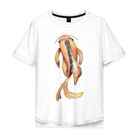 Мужская футболка хлопок Oversize с принтом Японский карп в Петрозаводске, 100% хлопок | свободный крой, круглый ворот, “спинка” длиннее передней части | Тематика изображения на принте: кои | нисикигои | парчовый карп