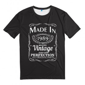 Мужская футболка 3D с принтом Сделано в 1989 в Петрозаводске, 100% полиэфир | прямой крой, круглый вырез горловины, длина до линии бедер | 1989 | винтаж | год рождения | дата | надпись | сделано