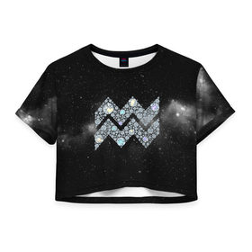 Женская футболка 3D укороченная с принтом Водолей в Петрозаводске, 100% полиэстер | круглая горловина, длина футболки до линии талии, рукава с отворотами | водолей | звезды | знаки зодиака | космос | созвездие