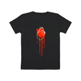 Детская футболка хлопок с принтом Живое сердце в Петрозаводске, 100% хлопок | круглый вырез горловины, полуприлегающий силуэт, длина до линии бедер | кали | кровь | поток | сердце | стекает | струя