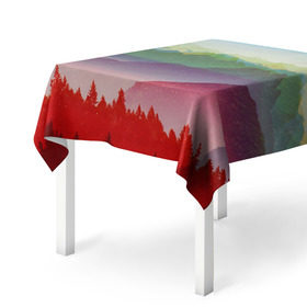 Скатерть 3D с принтом Радужный пейзаж в Петрозаводске, 100% полиэстер (ткань не мнется и не растягивается) | Размер: 150*150 см | горы | деревья | дождь | лес | массив | небо | природа | рельеф | скалы | яркий