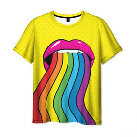 Мужская футболка 3D с принтом Pop art в Петрозаводске, 100% полиэфир | прямой крой, круглый вырез горловины, длина до линии бедер | fun | lip color | mouth | pop art | rainbow | reggae | spectrum | style | summer | teeth | yellow | веселье | губы | желтый | зубы | лето | поп арт | радуга | рот | спектр | стиль | цвет