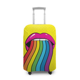 Чехол для чемодана 3D с принтом Pop art в Петрозаводске, 86% полиэфир, 14% спандекс | двустороннее нанесение принта, прорези для ручек и колес | fun | lip color | mouth | pop art | rainbow | reggae | spectrum | style | summer | teeth | yellow | веселье | губы | желтый | зубы | лето | поп арт | радуга | рот | спектр | стиль | цвет