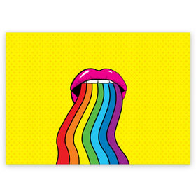 Поздравительная открытка с принтом Pop art в Петрозаводске, 100% бумага | плотность бумаги 280 г/м2, матовая, на обратной стороне линовка и место для марки
 | fun | lip color | mouth | pop art | rainbow | reggae | spectrum | style | summer | teeth | yellow | веселье | губы | желтый | зубы | лето | поп арт | радуга | рот | спектр | стиль | цвет
