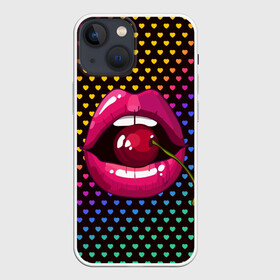 Чехол для iPhone 13 mini с принтом Pop art в Петрозаводске,  |  | cherry | colorful | fashion | funny | gesture | lips | lipstick | makeup | mouth | pop art | rainbow | style | веселый | вишенка | вишня | губы | жест | зубы | клубный | любовь | макияж | мода | помада | поп арт | прикольный | радуга | рот | стиль | страс