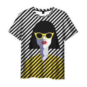 Мужская футболка 3D с принтом Pop art girl в Петрозаводске, 100% полиэфир | прямой крой, круглый вырез горловины, длина до линии бедер | abstraction | bright | color | fashion | hair | lines | lips | pop art | rack | red | style | yellow | абстракция | губы | желтый | каре | красный | линии | мода | очки | поп арт | прическа | стиль | цвет | яркий