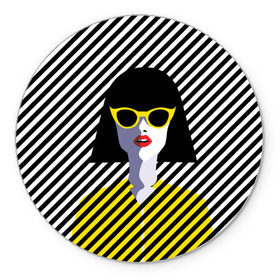 Коврик круглый с принтом Pop art girl в Петрозаводске, резина и полиэстер | круглая форма, изображение наносится на всю лицевую часть | abstraction | bright | color | fashion | hair | lines | lips | pop art | rack | red | style | yellow | абстракция | губы | желтый | каре | красный | линии | мода | очки | поп арт | прическа | стиль | цвет | яркий