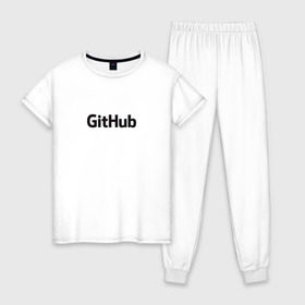 Женская пижама хлопок с принтом GitHubWhite в Петрозаводске, 100% хлопок | брюки и футболка прямого кроя, без карманов, на брюках мягкая резинка на поясе и по низу штанин | github | программист