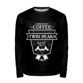 Мужской лонгслив 3D с принтом Twin Peaks Coffee в Петрозаводске, 100% полиэстер | длинные рукава, круглый вырез горловины, полуприлегающий силуэт | Тематика изображения на принте: twin peaks | арт | купер | сериал | твин пикс | фильмы | черно белые
