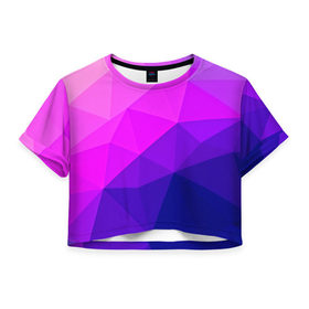Женская футболка 3D укороченная с принтом Geometrica в Петрозаводске, 100% полиэстер | круглая горловина, длина футболки до линии талии, рукава с отворотами | abstraction | абстракция | геометрия | грани | линии | полигоны | розовый | сочетания | текстура | треугольники