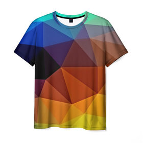 Мужская футболка 3D с принтом Цветные стёкла в Петрозаводске, 100% полиэфир | прямой крой, круглый вырез горловины, длина до линии бедер | abstraction | абстракция | геометрия | грани | линии | полигоны | розовый | сочетания | текстура | треугольники