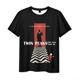 Мужская футболка 3D с принтом Twin Peaks в Петрозаводске, 100% полиэфир | прямой крой, круглый вырез горловины, длина до линии бедер | twin peaks | агент дейл  купер | арт | сериал | твин пикс | фильмы