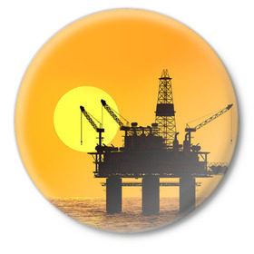Значок с принтом Закат в Петрозаводске,  металл | круглая форма, металлическая застежка в виде булавки | газ | нефть