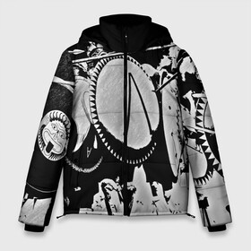Мужская зимняя куртка 3D с принтом this is Sparta в Петрозаводске, верх — 100% полиэстер; подкладка — 100% полиэстер; утеплитель — 100% полиэстер | длина ниже бедра, свободный силуэт Оверсайз. Есть воротник-стойка, отстегивающийся капюшон и ветрозащитная планка. 

Боковые карманы с листочкой на кнопках и внутренний карман на молнии. | Тематика изображения на принте: sparta | античность | войны | каска | копья | спарта | шлем | щиты