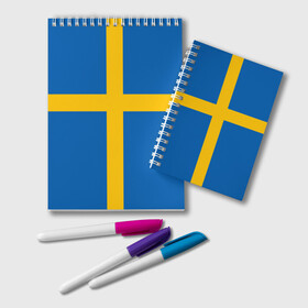 Блокнот с принтом Флаг Швеции в Петрозаводске, 100% бумага | 48 листов, плотность листов — 60 г/м2, плотность картонной обложки — 250 г/м2. Листы скреплены удобной пружинной спиралью. Цвет линий — светло-серый
 | flag | sverige | sweden | флаг | швеция