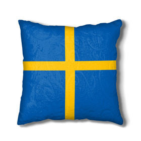 Подушка 3D с принтом Флаг Швеции в Петрозаводске, наволочка – 100% полиэстер, наполнитель – холлофайбер (легкий наполнитель, не вызывает аллергию). | состоит из подушки и наволочки. Наволочка на молнии, легко снимается для стирки | flag | sverige | sweden | флаг | швеция