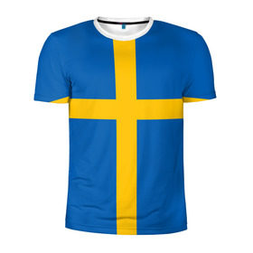 Мужская футболка 3D спортивная с принтом Флаг Швеции в Петрозаводске, 100% полиэстер с улучшенными характеристиками | приталенный силуэт, круглая горловина, широкие плечи, сужается к линии бедра | Тематика изображения на принте: flag | sverige | sweden | флаг | швеция