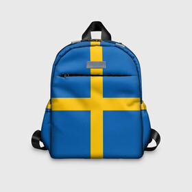 Детский рюкзак 3D с принтом Флаг Швеции в Петрозаводске, 100% полиэстер | лямки с регулируемой длиной, сверху петелька, чтобы рюкзак можно было повесить на вешалку. Основное отделение закрывается на молнию, как и внешний карман. Внутри дополнительный карман. По бокам два дополнительных кармашка | flag | sverige | sweden | флаг | швеция