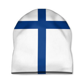 Шапка 3D с принтом Флаг Финляндии в Петрозаводске, 100% полиэстер | универсальный размер, печать по всей поверхности изделия | finland | flag | suomi | финляндия | флаг