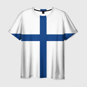Мужская футболка 3D с принтом Флаг Финляндии в Петрозаводске, 100% полиэфир | прямой крой, круглый вырез горловины, длина до линии бедер | finland | flag | suomi | финляндия | флаг