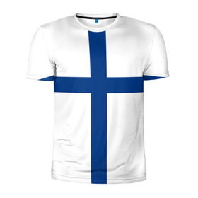 Мужская футболка 3D спортивная с принтом Флаг Финляндии в Петрозаводске, 100% полиэстер с улучшенными характеристиками | приталенный силуэт, круглая горловина, широкие плечи, сужается к линии бедра | finland | flag | suomi | финляндия | флаг