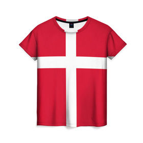 Женская футболка 3D с принтом Флаг Дании в Петрозаводске, 100% полиэфир ( синтетическое хлопкоподобное полотно) | прямой крой, круглый вырез горловины, длина до линии бедер | danmark | denmark | flag | дания | флаг