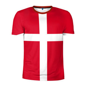 Мужская футболка 3D спортивная с принтом Флаг Дании в Петрозаводске, 100% полиэстер с улучшенными характеристиками | приталенный силуэт, круглая горловина, широкие плечи, сужается к линии бедра | danmark | denmark | flag | дания | флаг