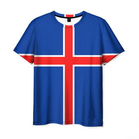 Мужская футболка 3D с принтом Флаг Исландии в Петрозаводске, 100% полиэфир | прямой крой, круглый вырез горловины, длина до линии бедер | Тематика изображения на принте: flag | iceland | island | исландия | флаг