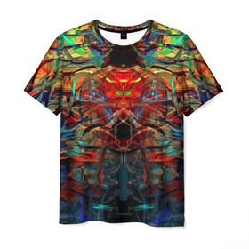 Мужская футболка 3D с принтом psychedelic в Петрозаводске, 100% полиэфир | прямой крой, круглый вырез горловины, длина до линии бедер | abstraction | color | spray | абстракция | волны | краска | краски | линии | оптические | полосы | разводы | узоры | фрактал | цветные