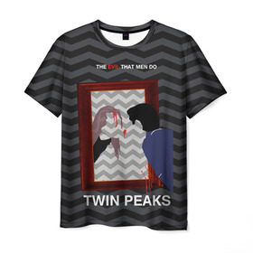 Мужская футболка 3D с принтом TWIN PEAKS в Петрозаводске, 100% полиэфир | прямой крой, круглый вырез горловины, длина до линии бедер | Тематика изображения на принте: twin peaks | агент купер | арт | сериал | твин пикс | фильмы