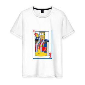 Мужская футболка хлопок с принтом Гомер Король в Петрозаводске, 100% хлопок | прямой крой, круглый вырез горловины, длина до линии бедер, слегка спущенное плечо. | homer | king | poker | simpsons | барт | гомер | карты | король | мульт | мультфильм | покер | симпсоны