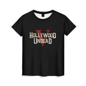 Женская футболка 3D с принтом Hollywood Undead в Петрозаводске, 100% полиэфир ( синтетическое хлопкоподобное полотно) | прямой крой, круглый вырез горловины, длина до линии бедер | five | hollywood undead | v