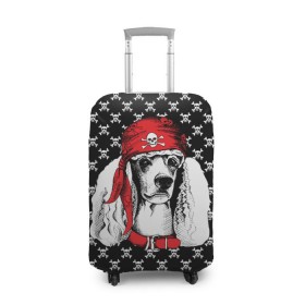 Чехол для чемодана 3D с принтом Пудель пират в Петрозаводске, 86% полиэфир, 14% спандекс | двустороннее нанесение принта, прорези для ручек и колес | animal | dog | pet | puppy | skull | арт | животные | пес | пират | пудель | собаки | текстура | череп