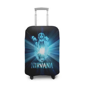 Чехол для чемодана 3D с принтом Группа Nirvana в Петрозаводске, 86% полиэфир, 14% спандекс | двустороннее нанесение принта, прорези для ручек и колес | kurt cobain | nirvana | вечная память | гитара | гранж | кумир | курт кобейн | лучи | микрофон | музыкант | надпись | нирвана | певец | рок | свет