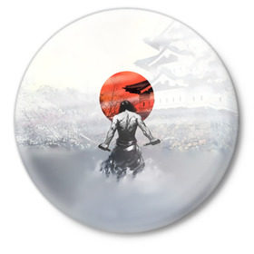 Значок с принтом Японский самурай в Петрозаводске,  металл | круглая форма, металлическая застежка в виде булавки | Тематика изображения на принте: ниндзя | самурай | япония