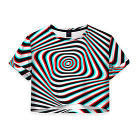 Женская футболка 3D укороченная с принтом RGB optical в Петрозаводске, 100% полиэстер | круглая горловина, длина футболки до линии талии, рукава с отворотами | абстракция | волны | краска | линии | оптические | полосы | разводы | узоры | фрактал | цветные