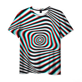 Мужская футболка 3D с принтом RGB optical в Петрозаводске, 100% полиэфир | прямой крой, круглый вырез горловины, длина до линии бедер | абстракция | волны | краска | линии | оптические | полосы | разводы | узоры | фрактал | цветные