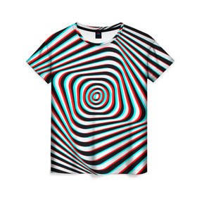 Женская футболка 3D с принтом RGB optical в Петрозаводске, 100% полиэфир ( синтетическое хлопкоподобное полотно) | прямой крой, круглый вырез горловины, длина до линии бедер | абстракция | волны | краска | линии | оптические | полосы | разводы | узоры | фрактал | цветные
