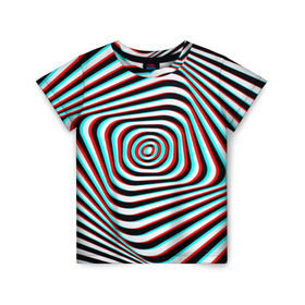 Детская футболка 3D с принтом RGB optical в Петрозаводске, 100% гипоаллергенный полиэфир | прямой крой, круглый вырез горловины, длина до линии бедер, чуть спущенное плечо, ткань немного тянется | абстракция | волны | краска | линии | оптические | полосы | разводы | узоры | фрактал | цветные