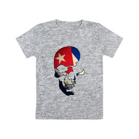 Детская футболка хлопок с принтом Цветной череп в Петрозаводске, 100% хлопок | круглый вырез горловины, полуприлегающий силуэт, длина до линии бедер | злой | знамя | зубы | кости | куба | линии | остров | полосы | символ | скелет | улыбка | флаг | череп