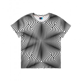Детская футболка 3D с принтом Оптический pattern в Петрозаводске, 100% гипоаллергенный полиэфир | прямой крой, круглый вырез горловины, длина до линии бедер, чуть спущенное плечо, ткань немного тянется | абстракция | волны | линии | оптические | полосы | разводы | узоры | фрактал