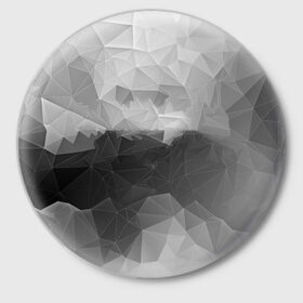 Значок с принтом Polygon gray в Петрозаводске,  металл | круглая форма, металлическая застежка в виде булавки | Тематика изображения на принте: abstraction | polygon | абстракция | грань | краски | кубик | кубики | линии | мозаика | ребро | текстура | узор