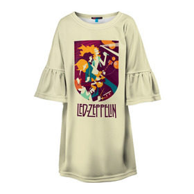 Детское платье 3D с принтом Led Zeppelin Art в Петрозаводске, 100% полиэстер | прямой силуэт, чуть расширенный к низу. Круглая горловина, на рукавах — воланы | poster