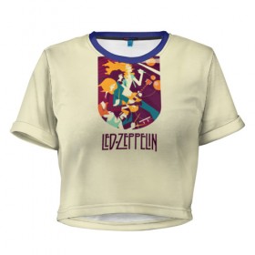 Женская футболка 3D укороченная с принтом Led Zeppelin Art в Петрозаводске, 100% полиэстер | круглая горловина, длина футболки до линии талии, рукава с отворотами | poster
