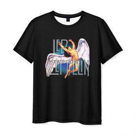 Мужская футболка 3D с принтом Led Zeppelin Angel в Петрозаводске, 100% полиэфир | прямой крой, круглый вырез горловины, длина до линии бедер | рок