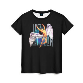Женская футболка 3D с принтом Led Zeppelin Angel в Петрозаводске, 100% полиэфир ( синтетическое хлопкоподобное полотно) | прямой крой, круглый вырез горловины, длина до линии бедер | рок